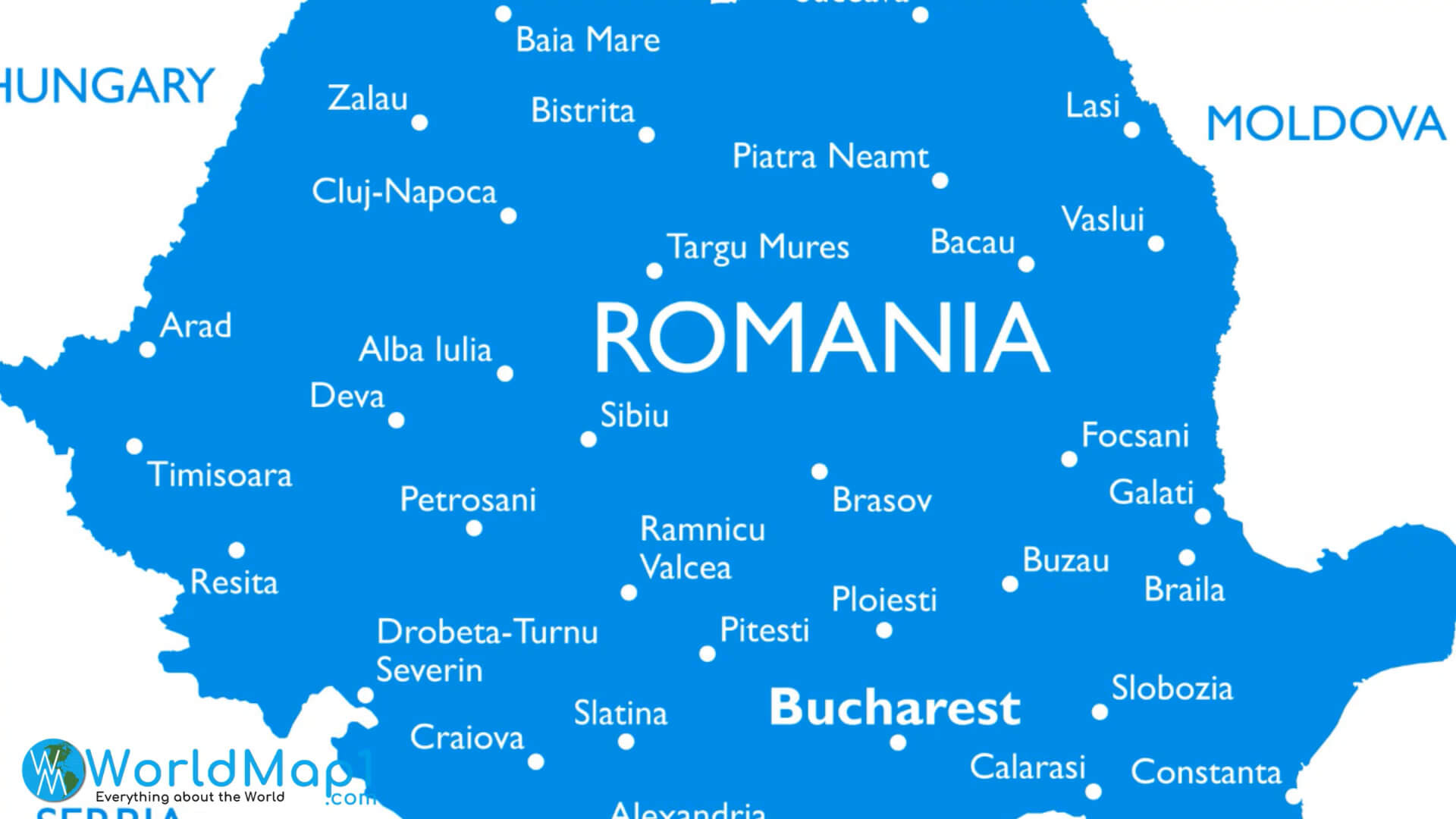 Carte des principales villes de Roumanie